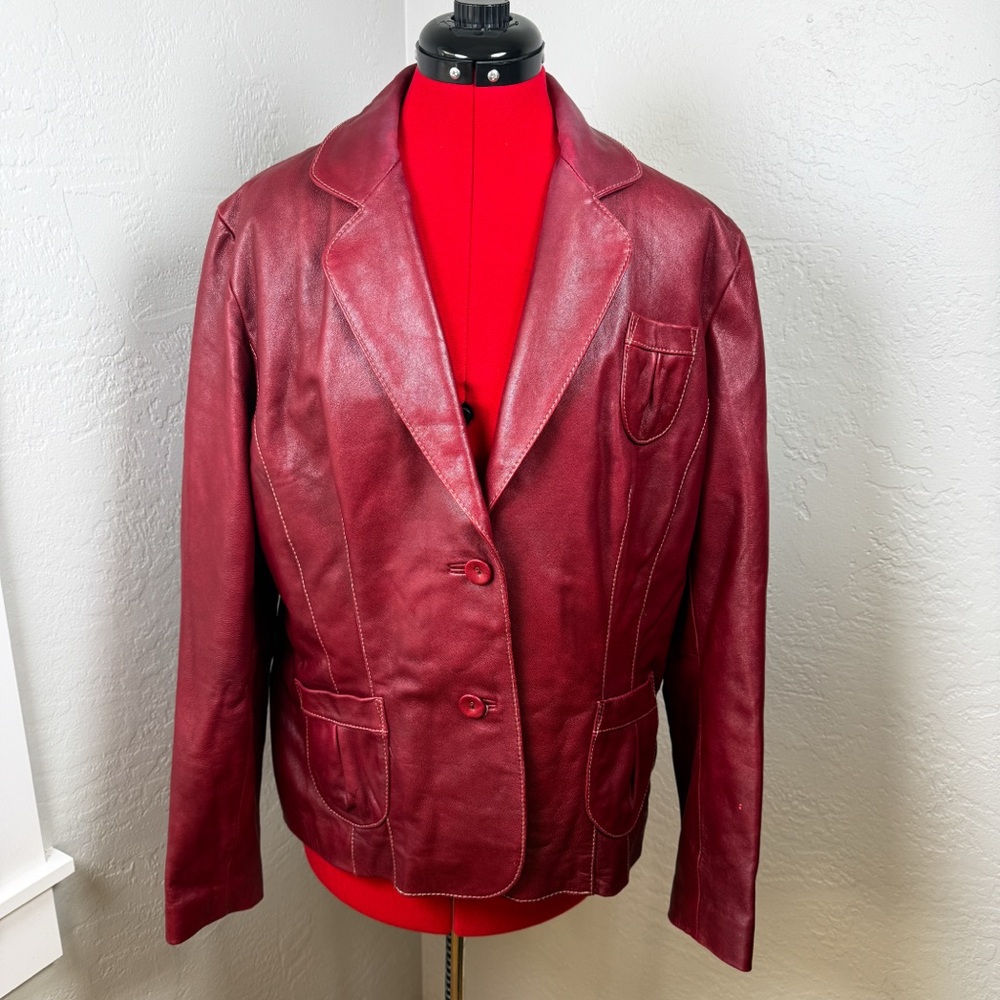 Vintage Y2K Wilson’s Leather Pelle Studio Red Leather Western Blazer Size XL